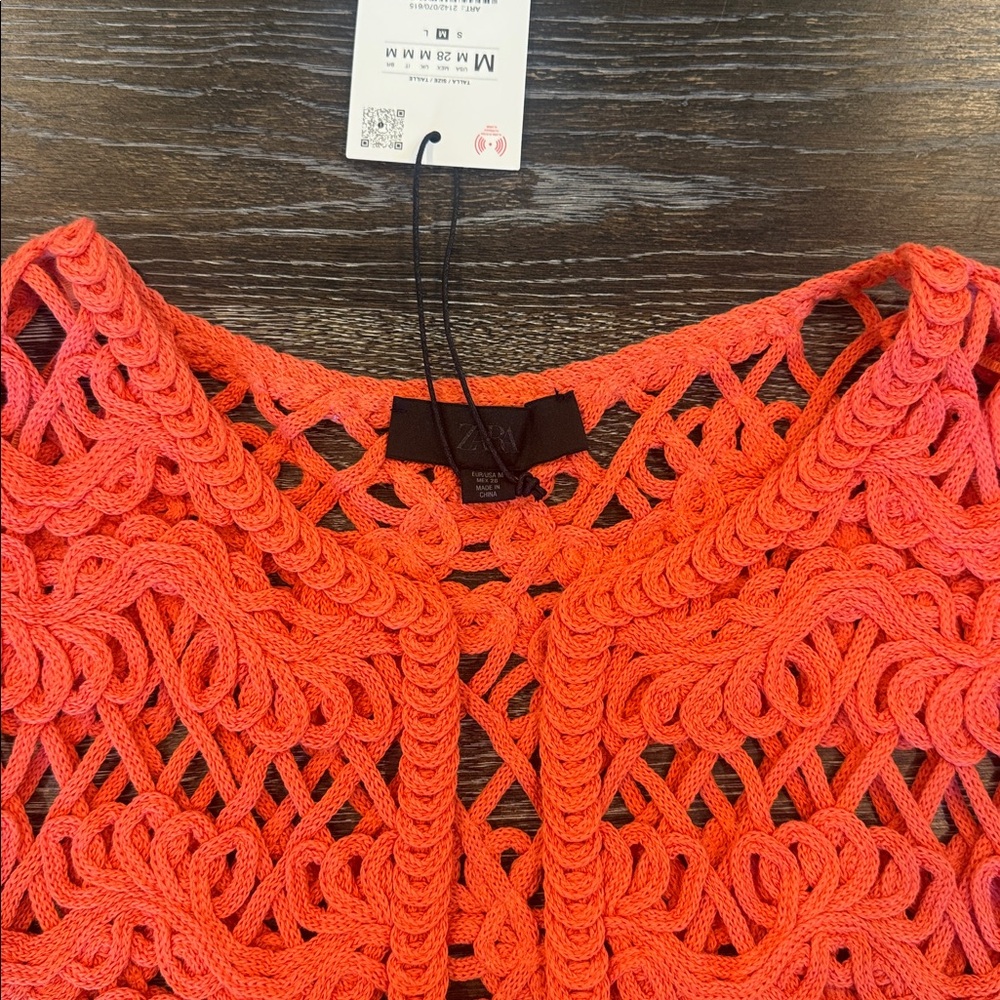 NWT Zara Crocheted Vest Fringe Orange Size M - Picture 3 of 9